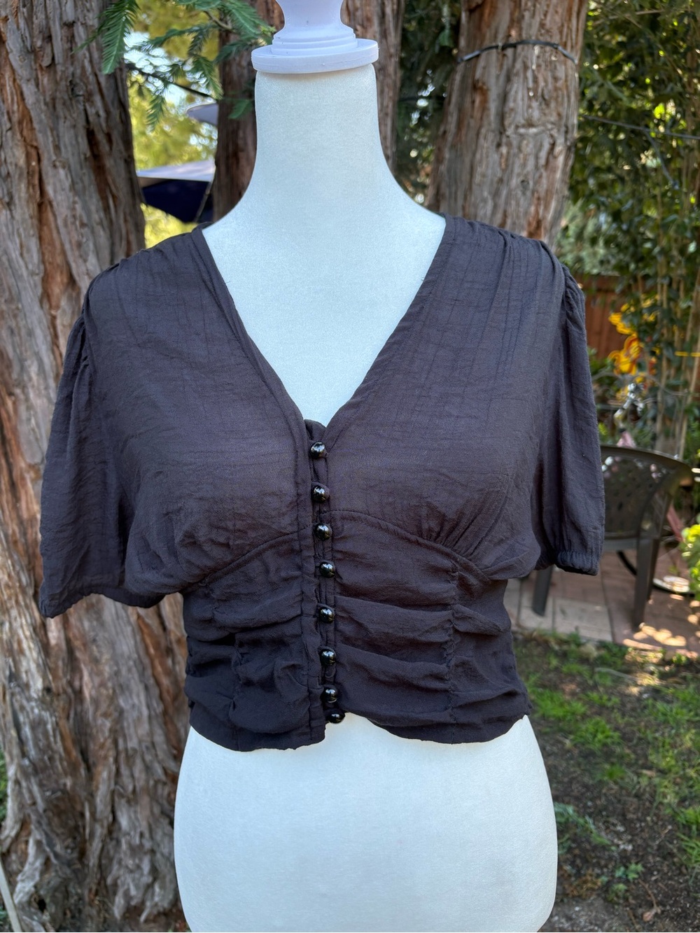 Iky & Me Black Ruched Milkmaid Crop Top Size Medium